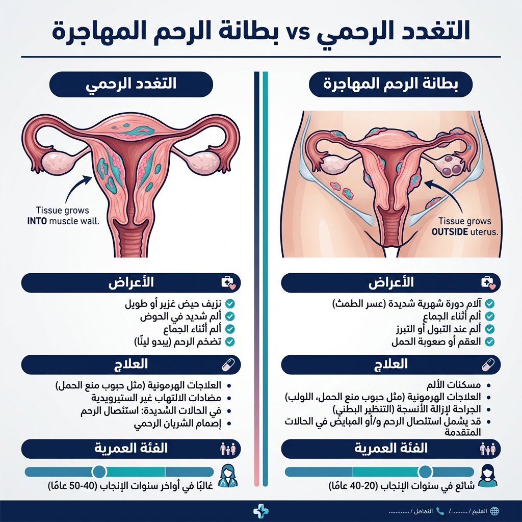 الفرق بين التغدد الرحمي وبطانة الرحم المهاجرة