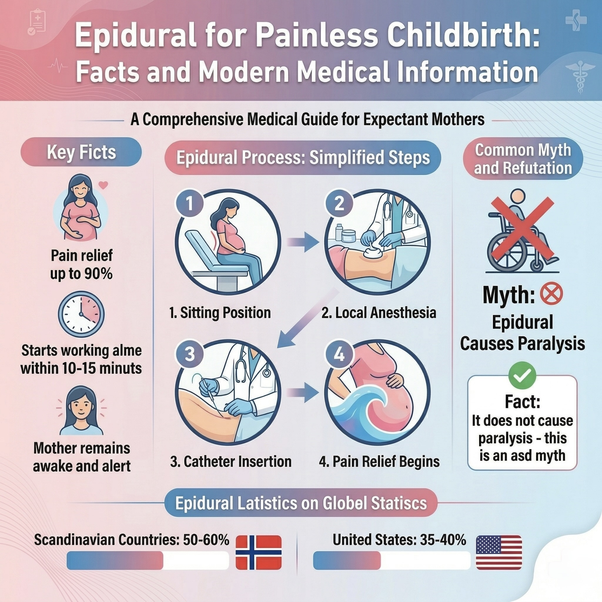 Epidural injection method for painless childbirth