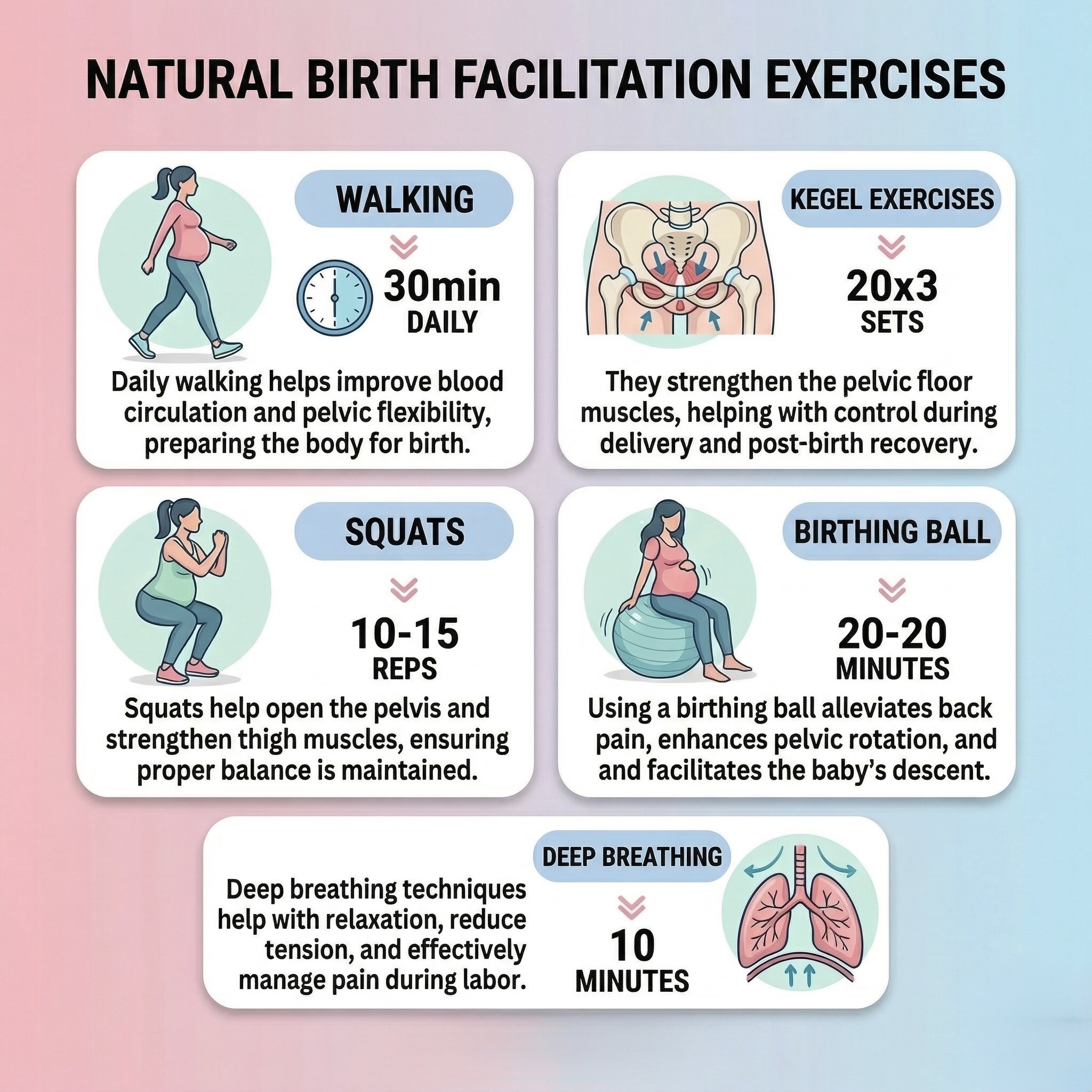 Exercises to facilitate natural childbirth and open the pelvis